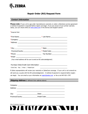Repair Order Request Form Template