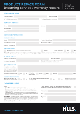 Repair Service Order Form Template