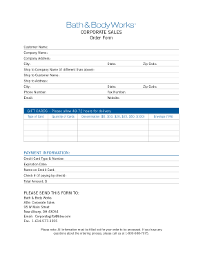 Corporate Sales Order Form Template