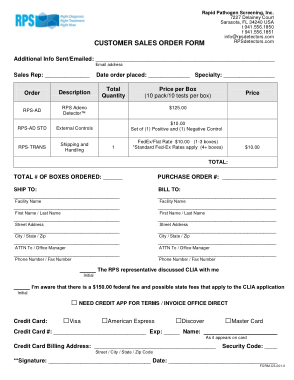 Customer Sales Order Form Template