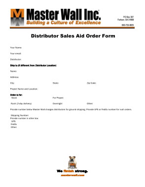 Distributor Sales Aid Order Form Template