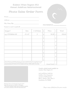Photo Sales Order Form Template