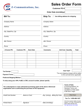 Sales Order Form Example Template