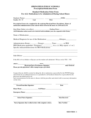 School Medication Order Form Template