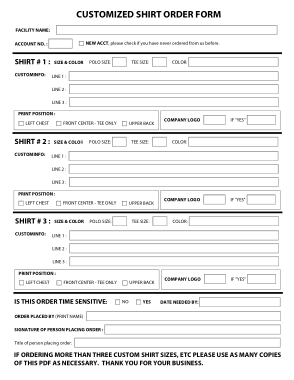 Customized Shirt Order Form Template