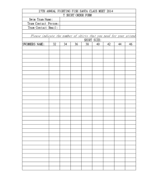 Shirt Order Form In Excel Template