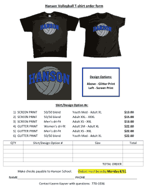 Volleyball Shirt Order Form Template