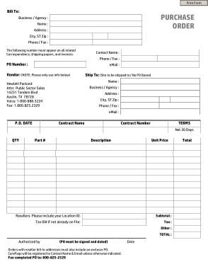 Simple Purchase Order Form Free Template