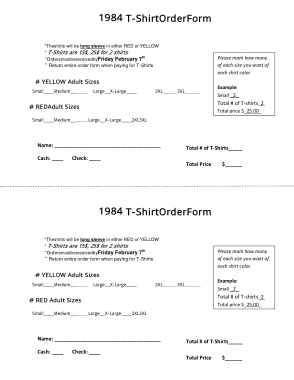 Free Download PDF Books, 1984 T shirt Order Form Template