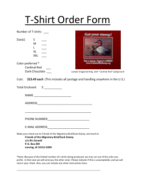 Sample T shirt Order Forms Template