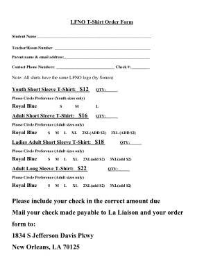 T Shirt Order Form Word Template