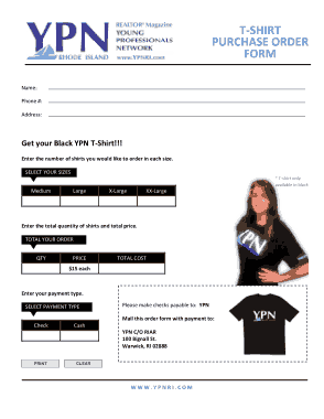 T Shirt Purchase Order Form Template