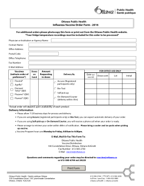 Sample Influenza Vaccine Order Form Template