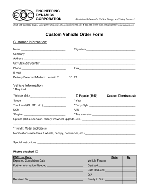 Custom Vehicle Order Form Example Template