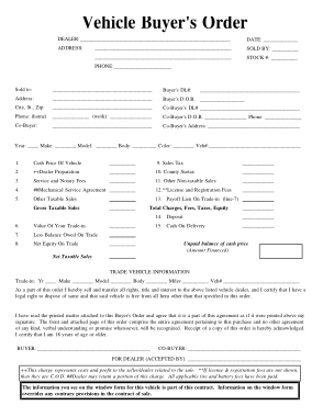 Vehicle Buyers Order Form Template