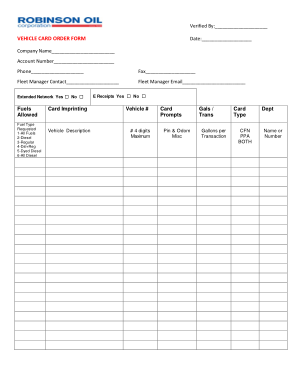 Vehicle Card Order Form Template