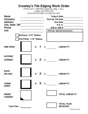 Blank Work Order Form Example Template