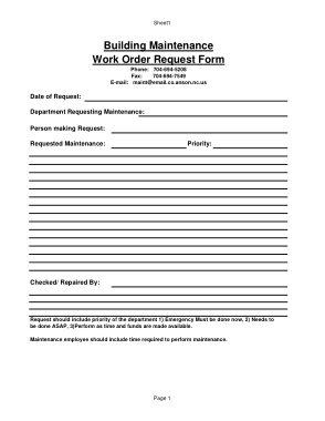 Building Maintenance Work Order Request Form Template