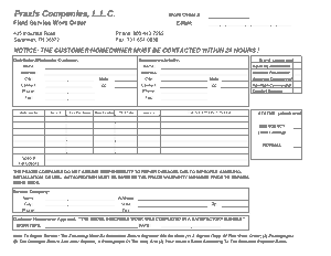 Field Service Work Order Form Sample Template