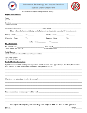 Manual Work Order Form Template