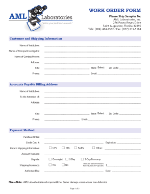 Shipping Work Order Form Template