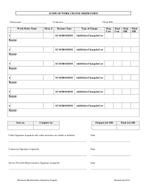 Work Change Order Form Free Template