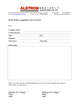 Work Order Completion Form Template