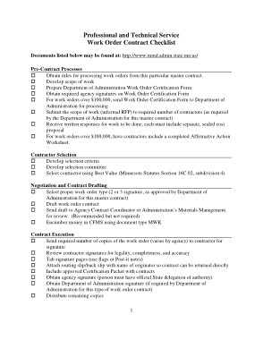 Work Order Contract Checklist Template