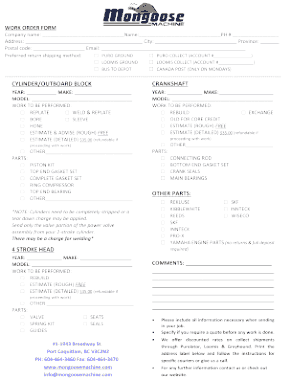 Work Order Form Example Template