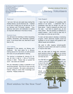 Tutor Holiday Newsletter Template