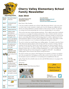 Cherry Valley Elementary School Family Newsletter Template