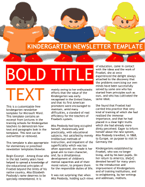 Free Kindergarten Newsletter Weekly Template