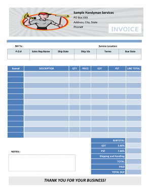 Printable Handyman Invoice Template