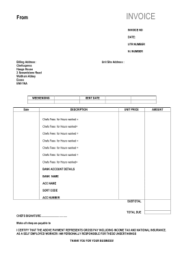 Fillable Selfemployed Chef Invoice Template