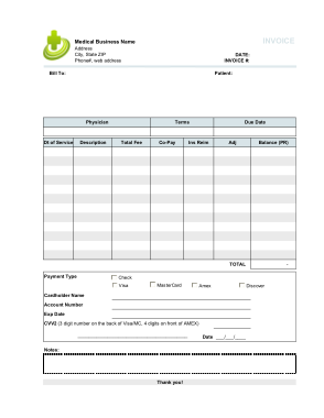 Medical Billing Invoice Free Template