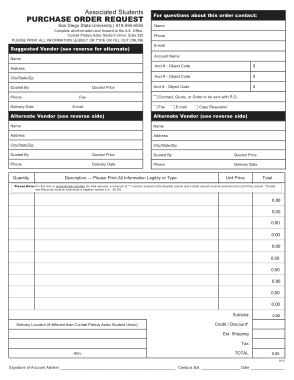 Fillable Purchase Order Request Template