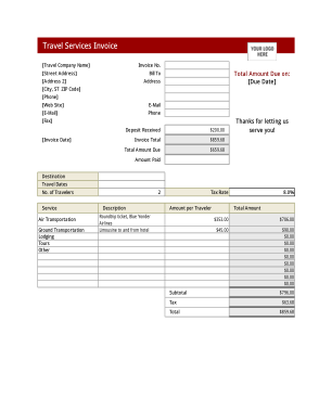 Travel Services Invoice Template