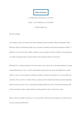 Nurse Manager Cover Letter Template