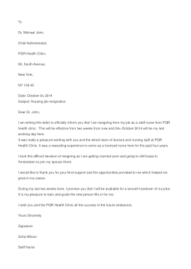 Sample Nurse Resignation Letter Template