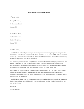 Staff Nurse Resignation Letter Template