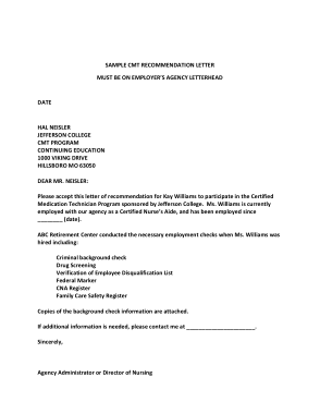 Employer Recommendation Letter For Nurse Template