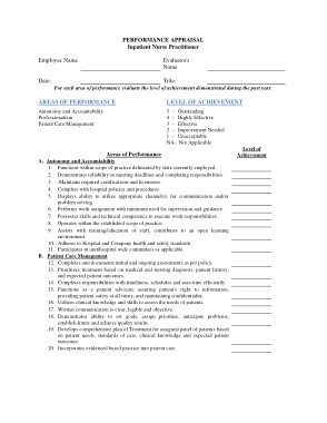 Staff Nurse Performance Appraisal Form Template