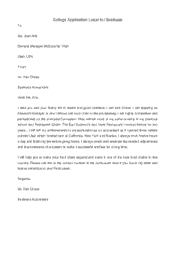College Application Letter For Graduate Template