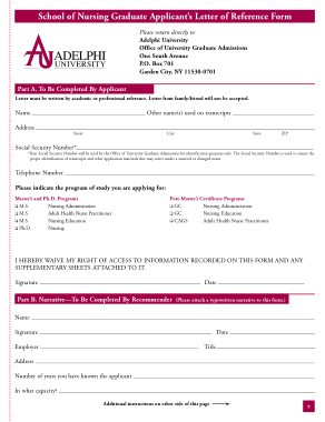 School of Nursing Graduate Applicants Letter of Reference Form Template