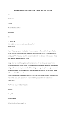 Sample Letter Of Recommendation For Graduate School Template