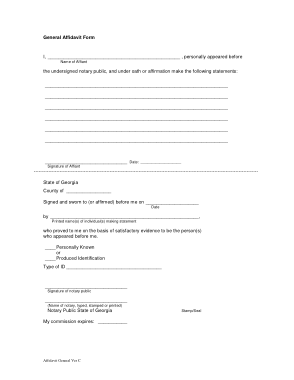 Blank General Affidavit Form Template