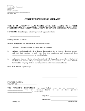 Continuous Marriage Affidavit Form Template