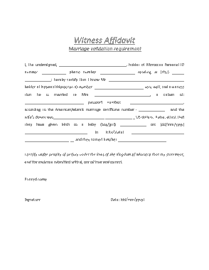 Marriage Witness Affidavit Requirement Form Template