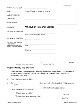 Personal Service Affidavit Form Template