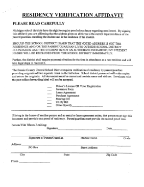 Residency Verification Affidavit Form Template